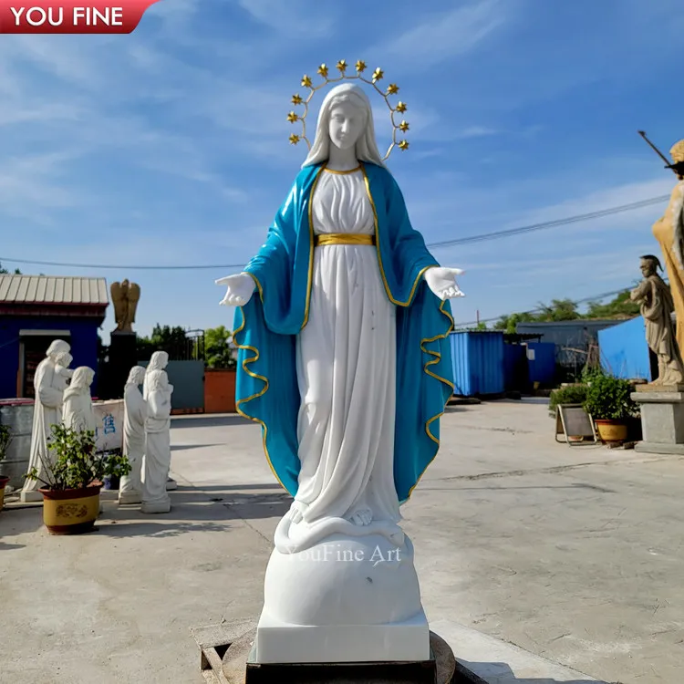Outdoor Religious Natural White Marble Statue of Our Lady of Grace