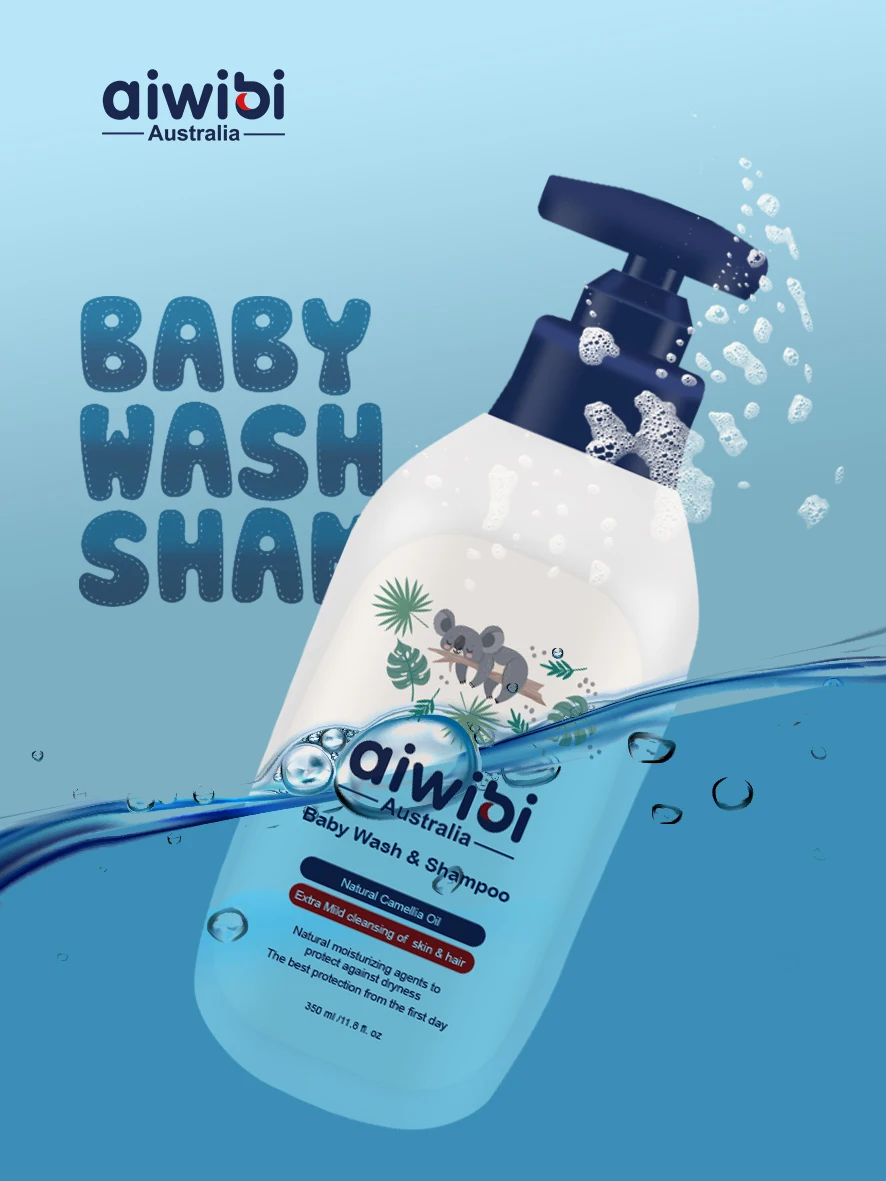 Детский шампунь для мытья Aiwibi с натуральными экстрактами масла камелии, увлажняющий и смягчающий кожу ребенка 2 в 1 OEM