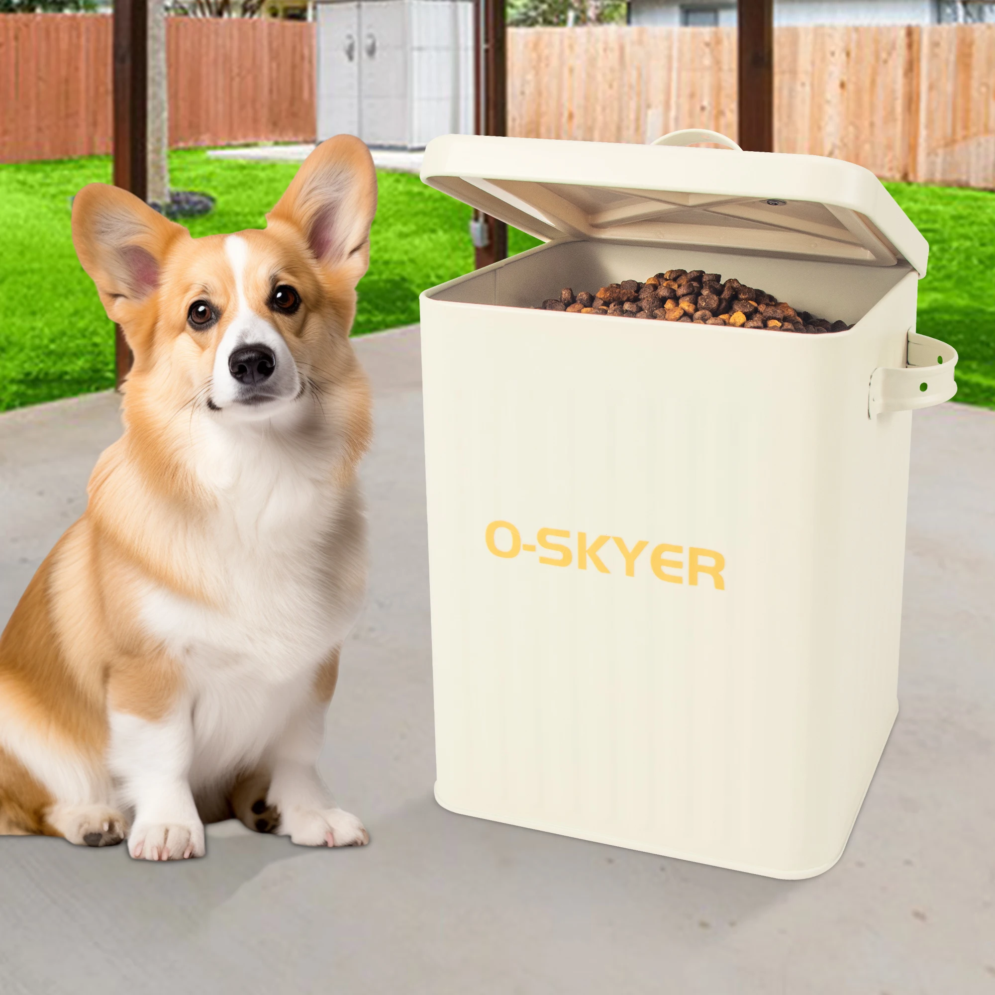 Fashion with Lid Pet Food Bucket Sealing up Storage Container Metal Pet Food Storage Tanks