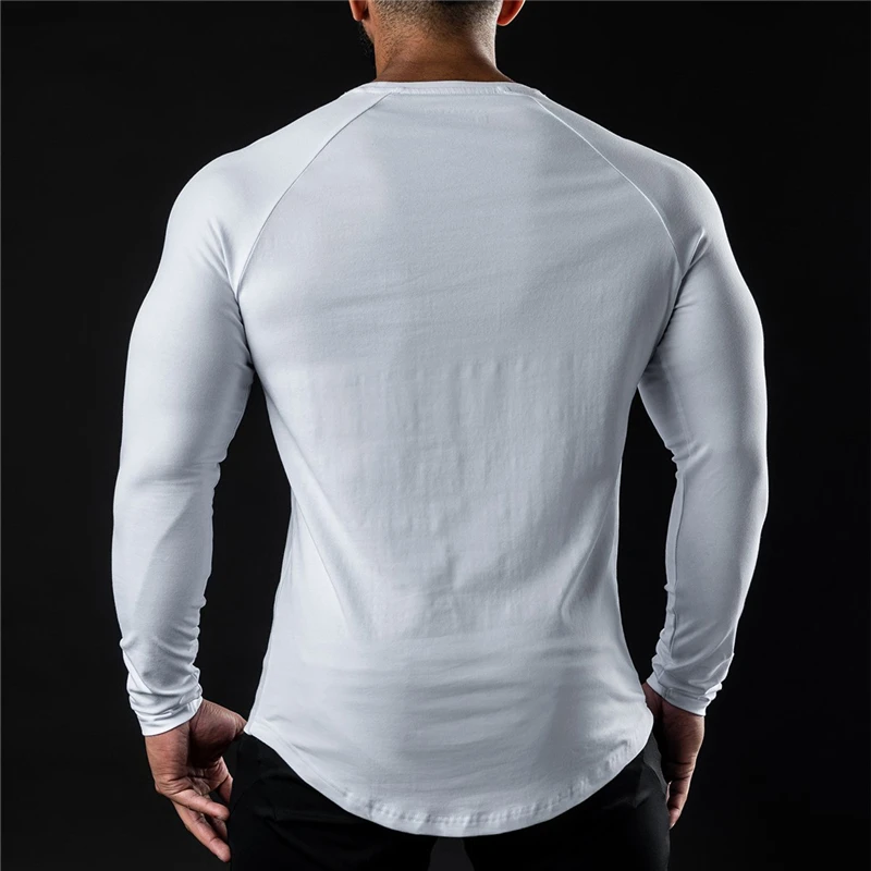 Cotton Elastane Muscle Slim Fit Crewneck Custom Factory Support Wholesale Gym Fitness Clothing Mens Long Sleeve T Shirt