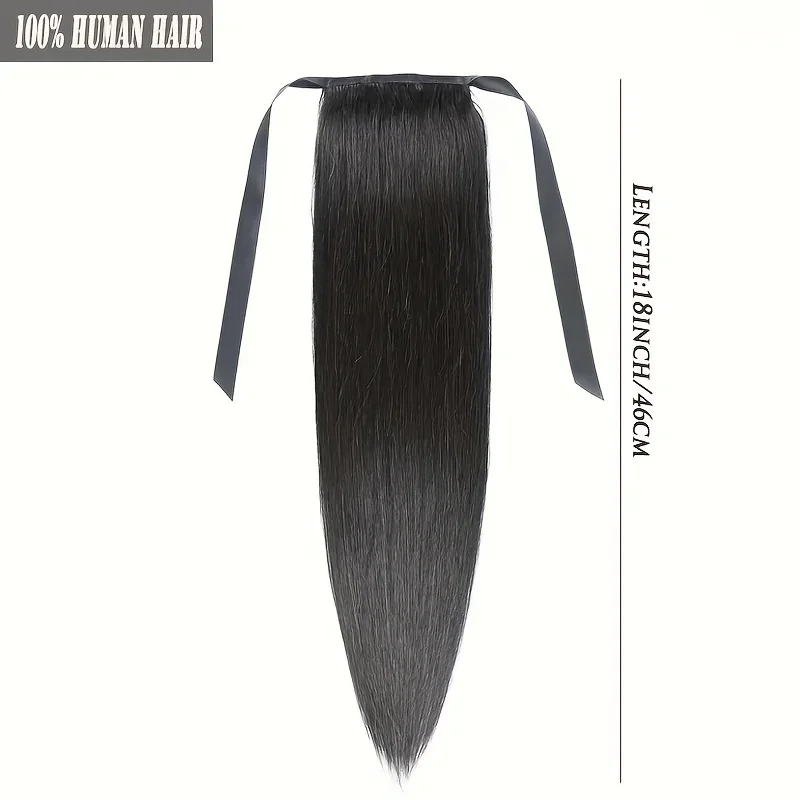 Extension per capelli umani con coda di cavallo dritta e nastro per donne da 10 a 30 pollici_voghion.com