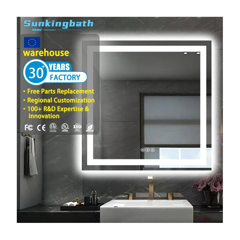 Customized Led Backlit Defogger Mirror Battery Illuminated  Bathroom Smart Mirror Led Bathroom Mirror with Led Light