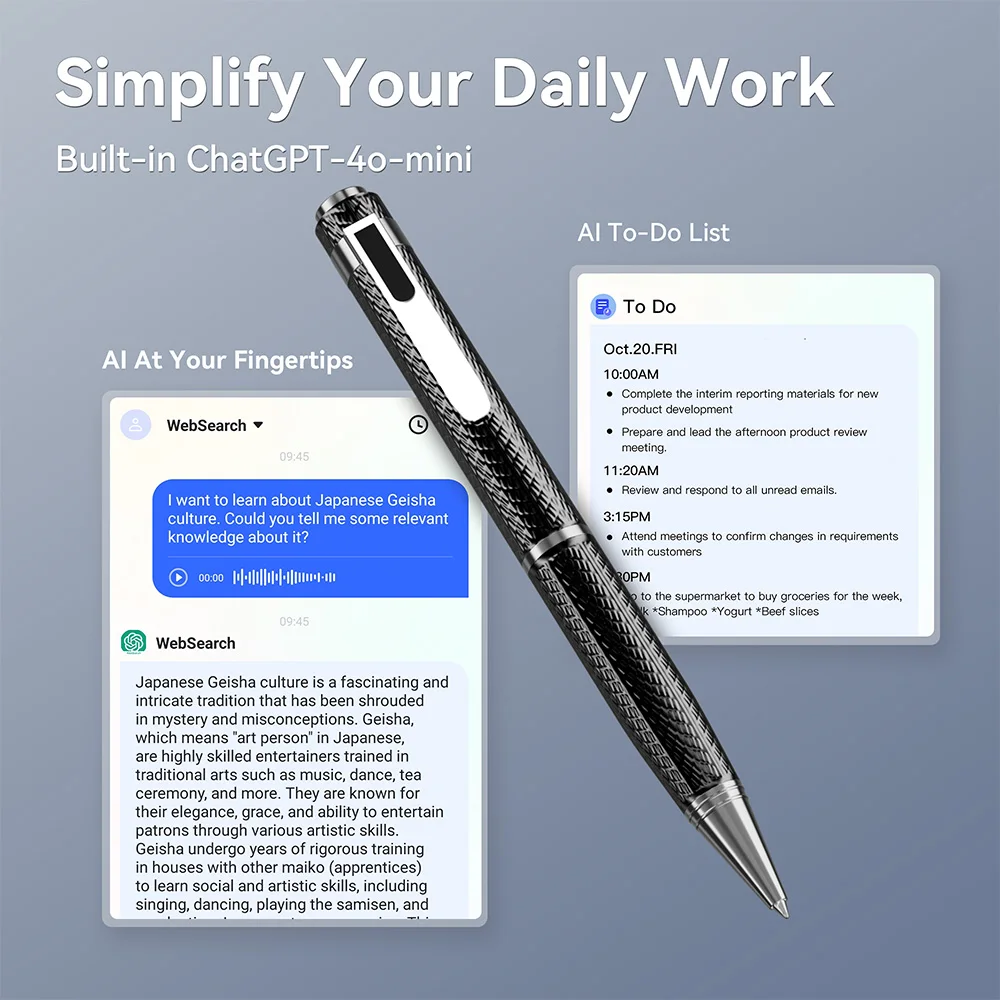 AI Chat Pen with BLE 5.2, 30-Hour Talk Time, and Noise-Free Connection for Virtual Meetings and Online Collaboration