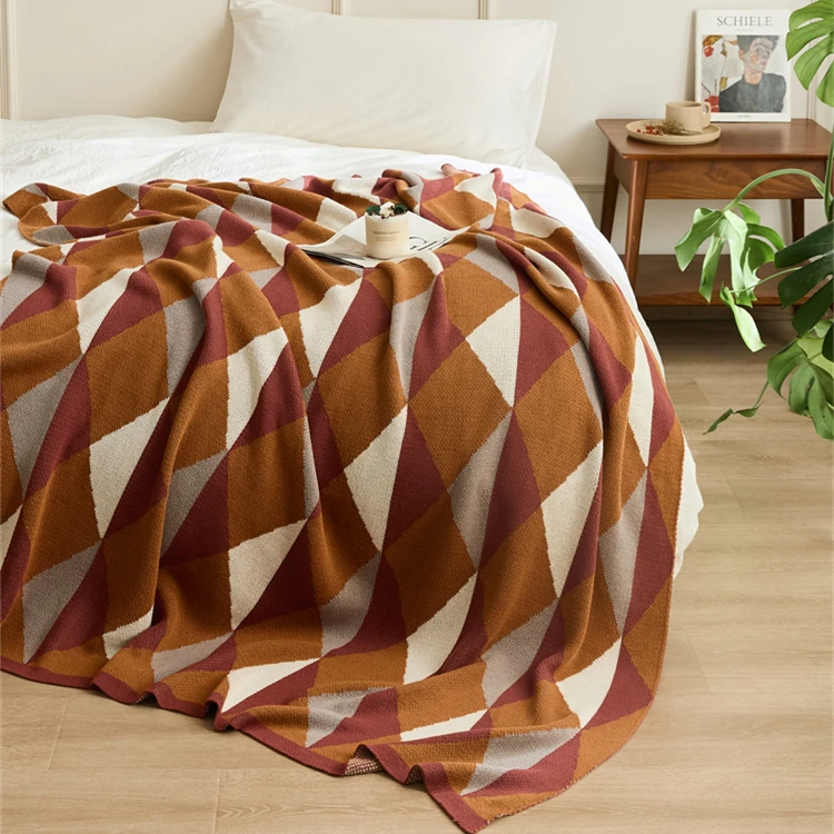 Super Cozy 100% Cotton Blanket  Geometric Jacquard  Knitted Throw Blanket For Home Decoration Sofa And Office MY details