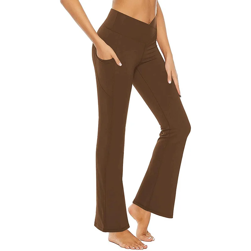 Hot Sale Women High V Waist Bootleg Flare Yoga Pants With Pockets ...