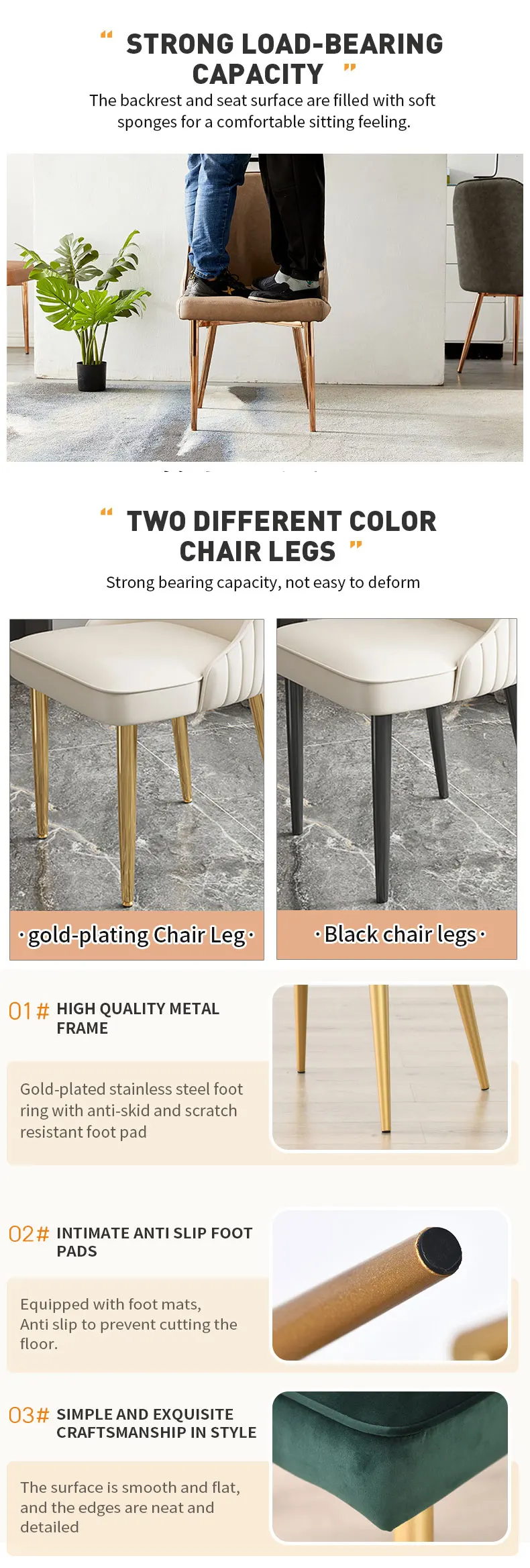 Hot Sale Dining Room Furniture Restaurant Chairs Modern Luxury Pu