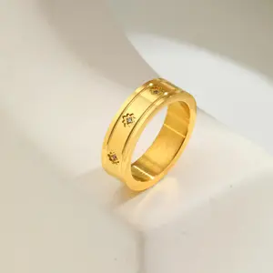 Unisex Zircon Tarnish Free Jewelry Gold Plated Stainless Steel Rings Women Men Eight Point Star Engagement Rings