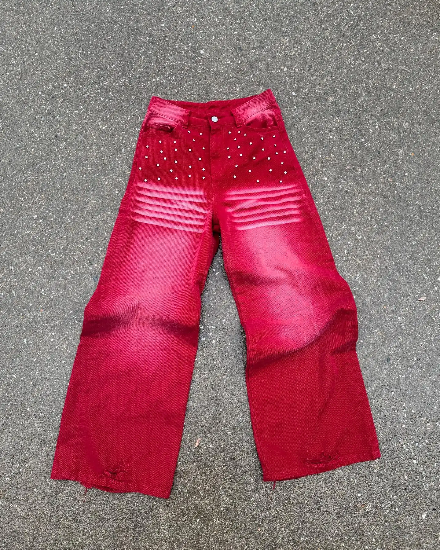 Customize Screen Print Men's Denim Custom Design Vintage Wash Denim Jeans for Men Streetwear Faded Rhinestone Men's Jeans gallery 7