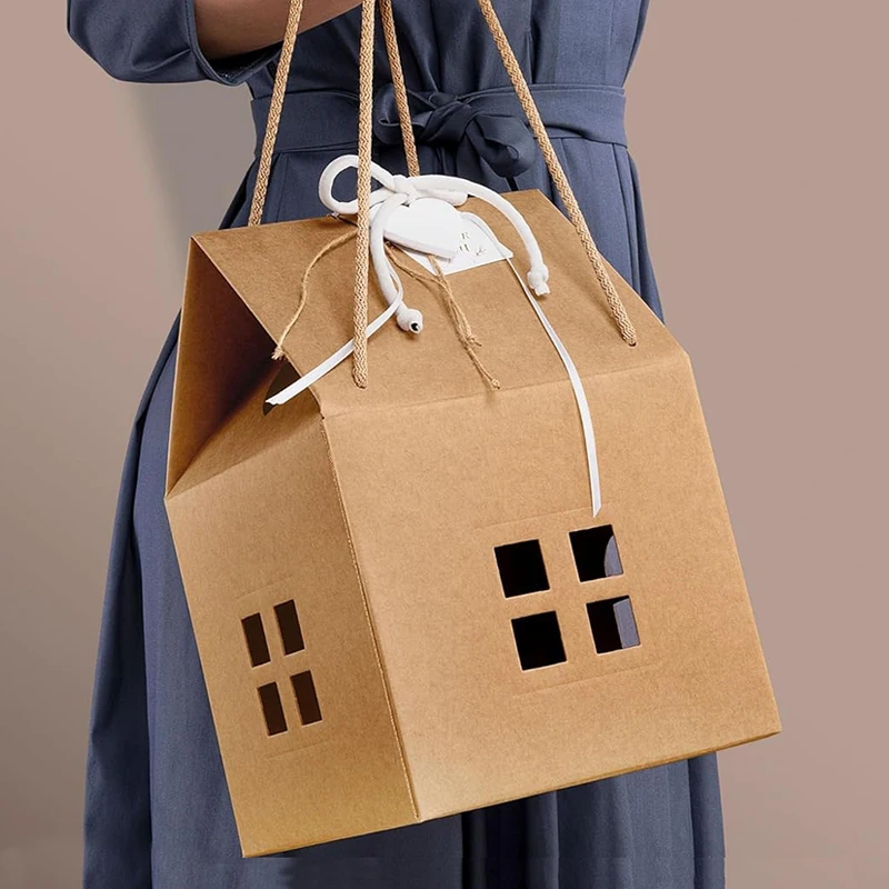 Recyclable Kraft Paper Wedding Candy Gift Box with Handle Party Favor Gift Bag for Baby Showers Birthdays Christmas