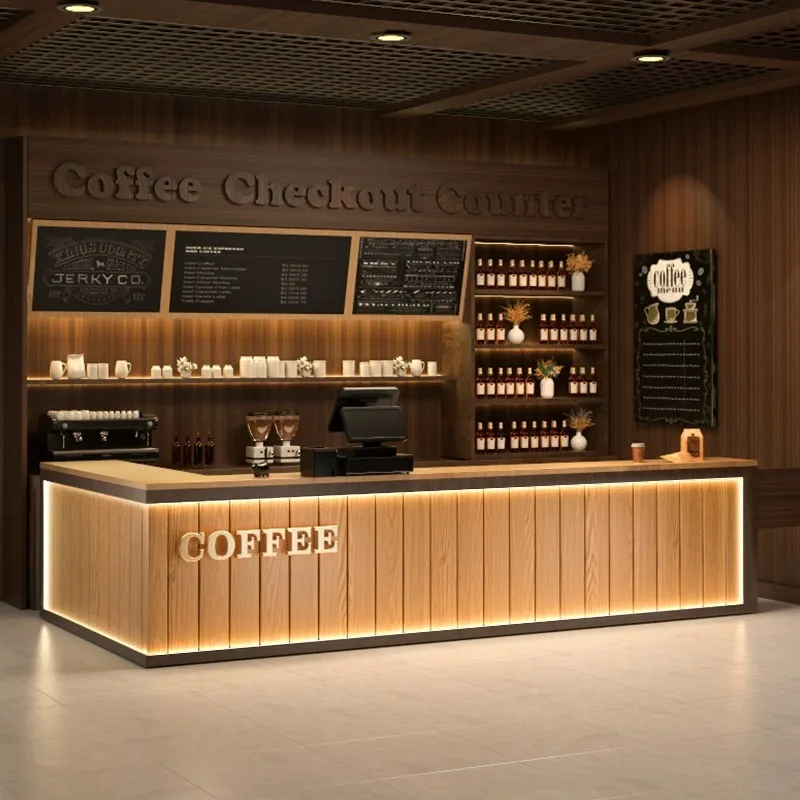 Customizable Minimally Modern Coffee Tea Shop Bar Counter Company Front Desk Reception Display Cabinets for Showcases Design