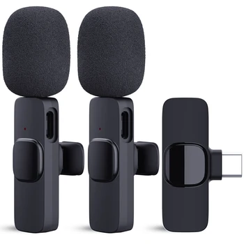 Hitrolink Wireless Lavalier Microphone for type-c, Android 2 Lavalier Microphone for Video Recording 2 Pack Plug-Play Lapel Mic