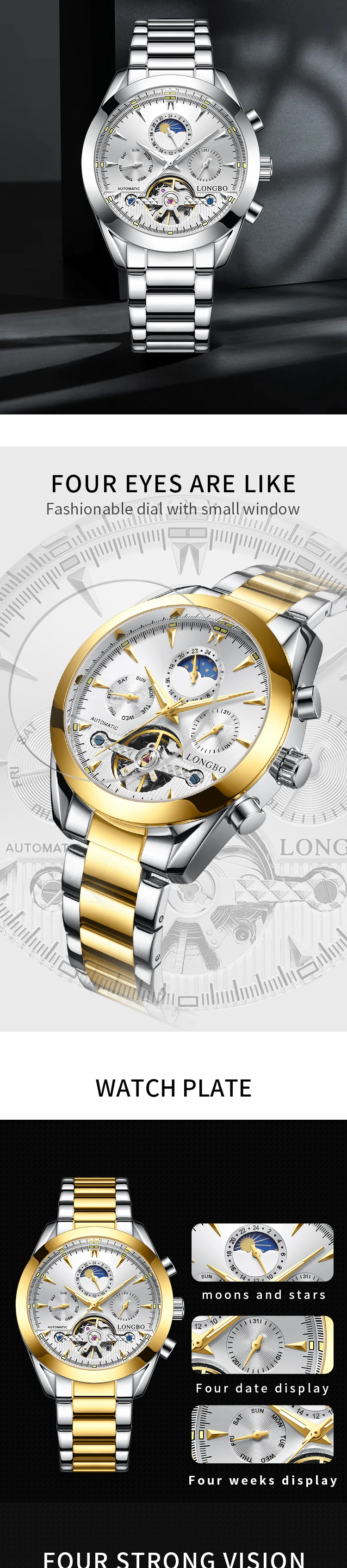 LONGBO waterproof automatic watches for men automatic,mens automatic watches mens fashion watches 2022