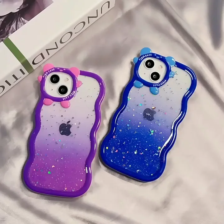 Cartoon Transparent Wave Bear Bling Glitter Epoxy Dropping Glue Tpu