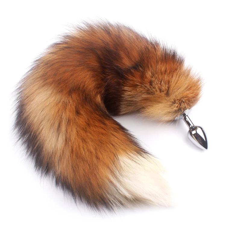 Multi-Function Real Fox Tail Fur Anal Plug Sexy Adult Toy Fashion Butt  Stainless Steel Cosplay(Red, Small)