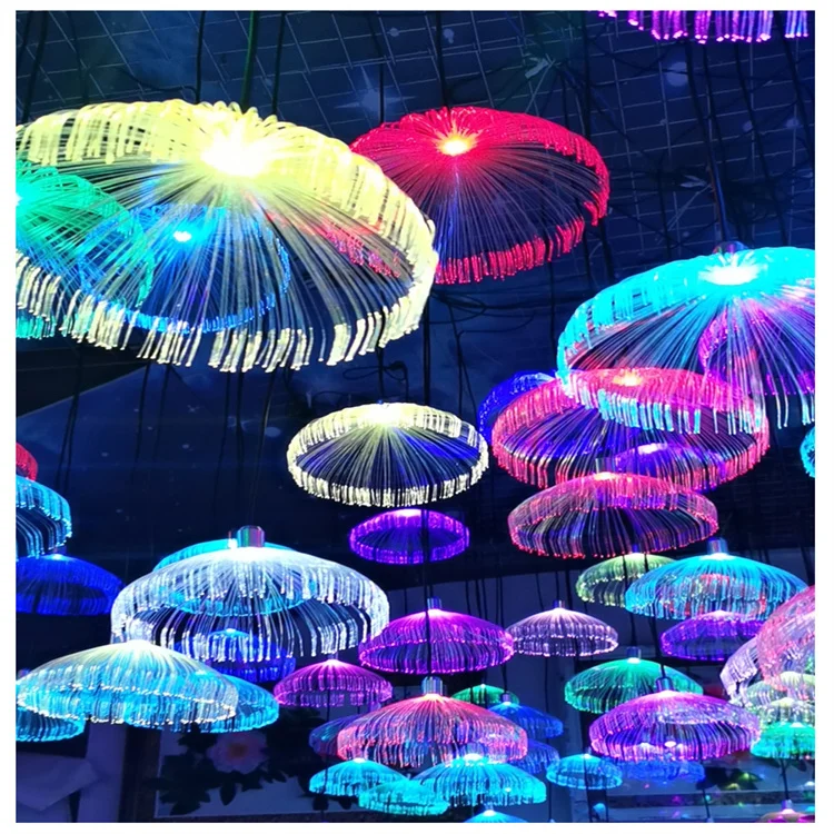 Outdoor Wedding Banquet Party Optic Fiber Jellyfish Chandelier Hanging Lights Optic Fiber Light Led Dandelion Lamp