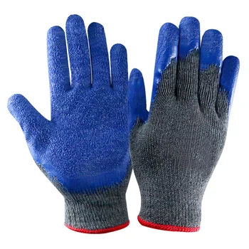 GR4003 10 Gauge Gray Cotton Yarn liner Blue Rubber Latex wrinkle Coated Safety protective work gloves Non-slip corrugated finish
