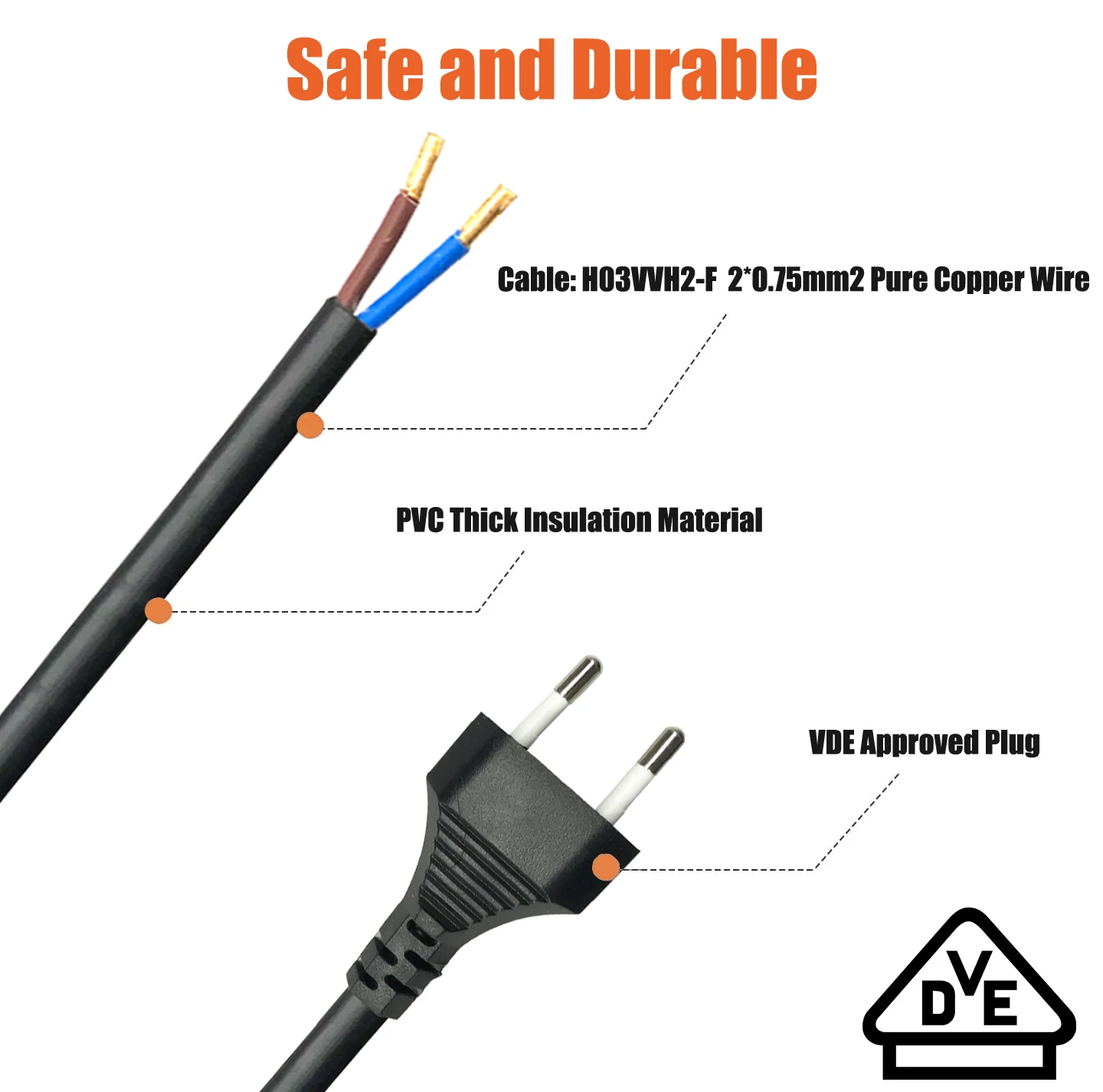 EU 2 Pin Lamp Cord With Rotary Switch Plug 2m Dimmer Switch Extension Cords With Knob  Stripped Ends Ready for DIY Light Wiring