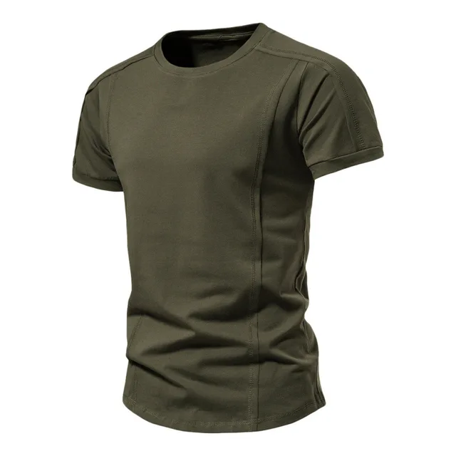 2025 Summer Men's Trendy Casual Top New Collection Simple Solid Color Neck T-Shirt Base Shirt Half Sleeve Made Knitted for