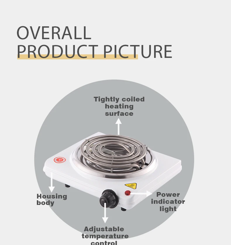 Multipurpose Portable Home Fast Cooking 1000W Single Burner Electric Stove Electric Cooker Heater Spiral Coil Hot Plate