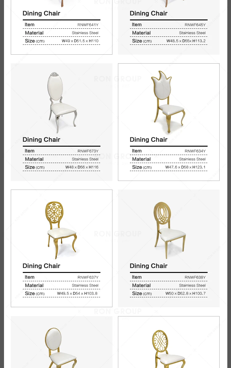 Banquet Pu Leather Dining Stainless Steel Dining Modern Back Floral Designs Gold Wedding Chairs