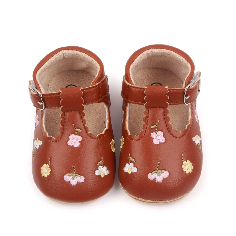 Baby Shies Factory Beautiful Flower Embroidery Soft PU Leather Spring Autumn Baby Toddler Girl Shoes supplier
