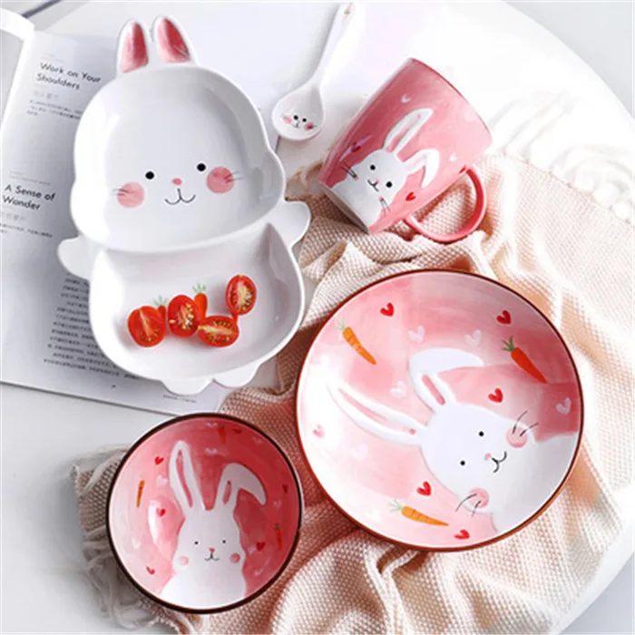 创意手绘可爱卡通动物釉上彩陶瓷瓷器餐具儿童健康菜肴杯子礼盒 - buy
