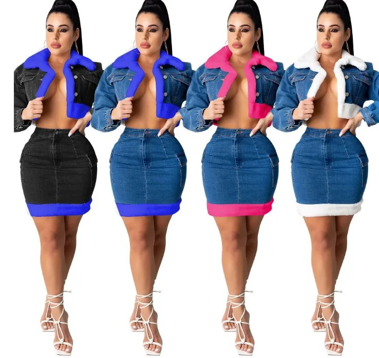 Denim Jeans Two Piece Skirt Set 