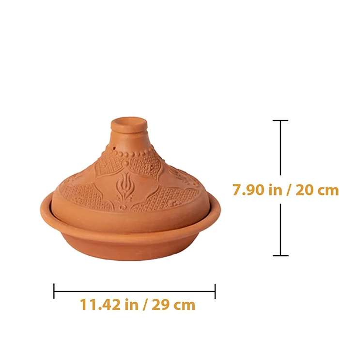 手作りモロッコタジン鍋 - 陶製調理用粘土ポット 29x20cm