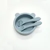 Ciotola in silicone a forma di orsetto color blu mare con cucchiaio interamente in silicone