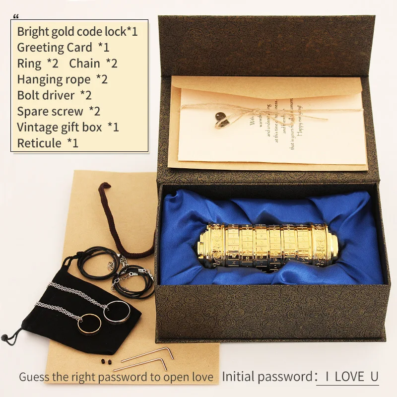 Cryptex à Code 6 Lettres - Porte-bague Et Coffret Secret, Mot De Passe Réglable (défaut: ILOVEU)