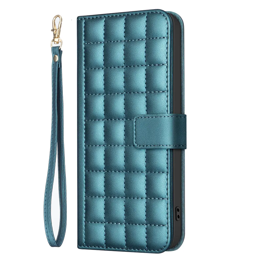 Pu Leather Soft Checkered Mobile Phone Case with Card Wallet and Hand Strap Cover For Infinix Note 40