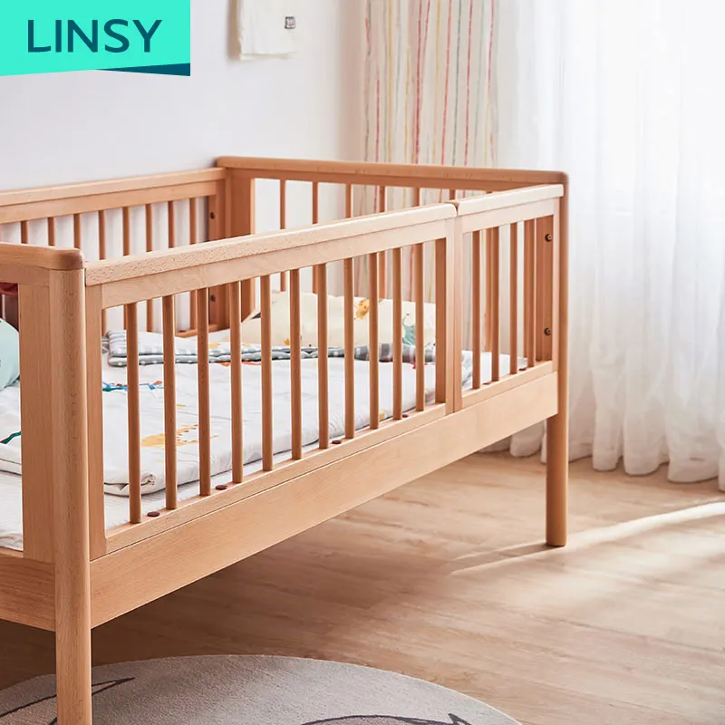 Lielinsy lit de bebe en bois massif modeles de couchage de chevet pour enfants avec garde corps Ls165A7