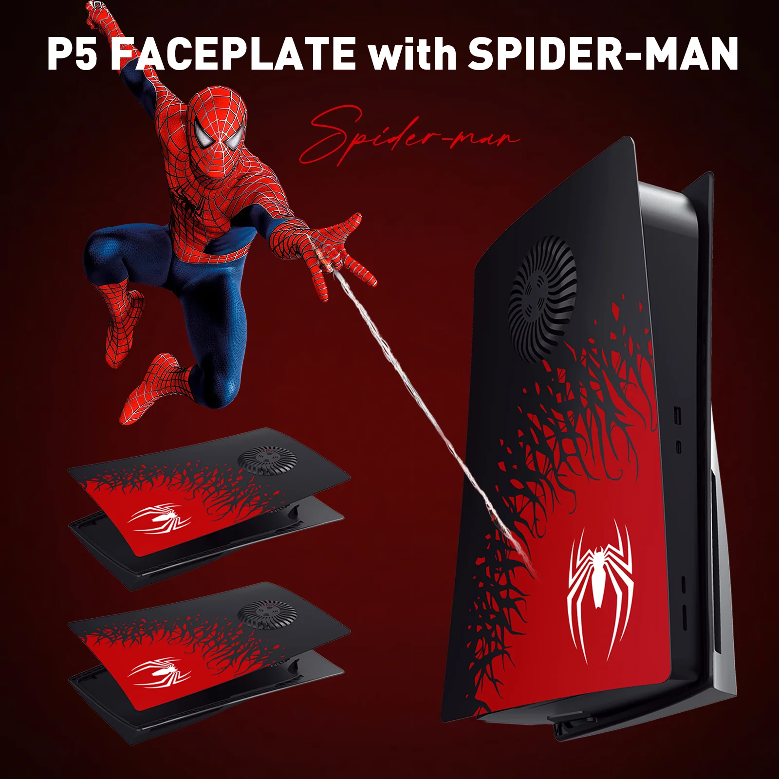 Premium PS5 Spider Faceplate ABS Protective Replacement Case Cover Shell Skin Side Panels for PS5 Consoles Disc Digital Edition