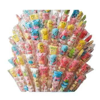 Colorful cartoon style halal sweet lollipop marshmallow kabobs  candied haws on a stick cotton candy skewers candy wholesale