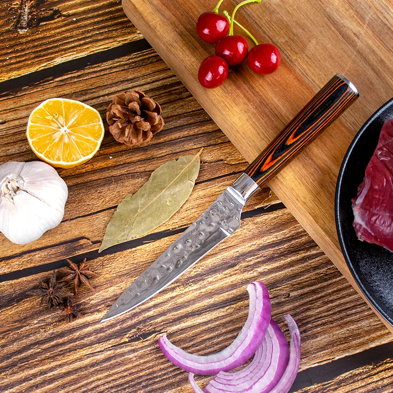 High Quality Stainless Steel Pakka Wood Handle Kitchen Knife Set  Urable sharp Forged 5 PCS Chef Knife Set