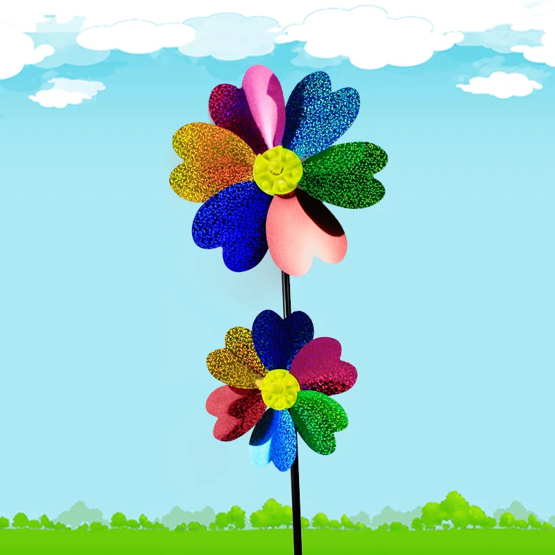 Пластиковая Верхняя и нижняя ветряная мельница с цветами вращающееся колесо детская игрушка садовый газон украшение для вечеринки подарок мальчиков девочек