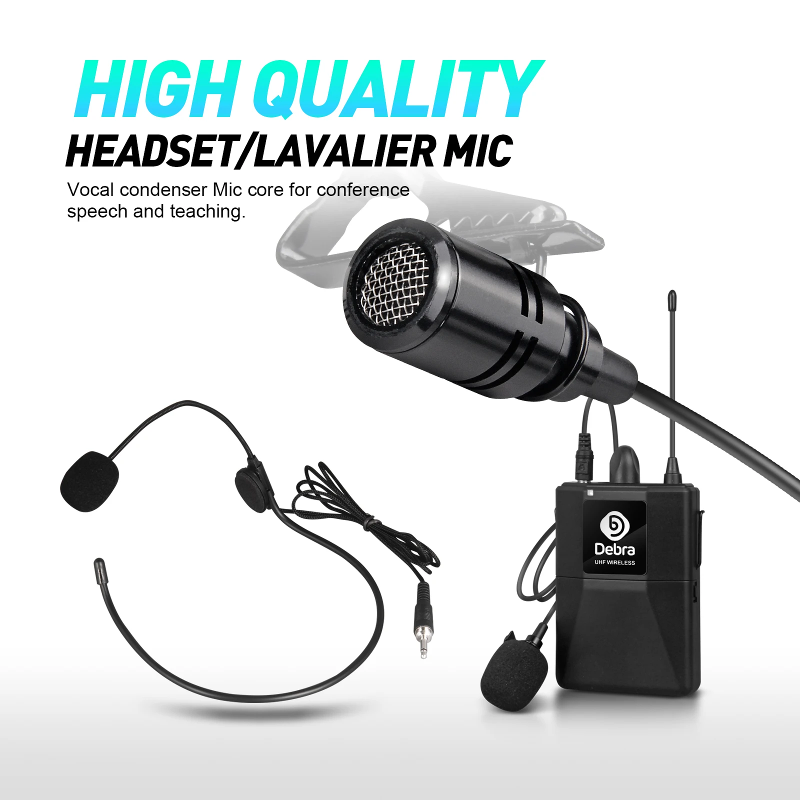 8 Channel UHF Wireless Microphone System Handheld/Lavalier/Headset Mic for Karaoke Conference Presentation