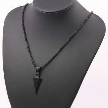 Hip Hop Punk Rock Men's Design Matte Black Stainless Steel Long Necklace with Arrow Pendant Jewelry Chain Necklace