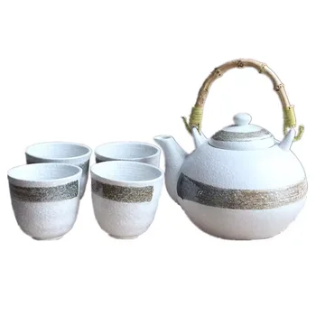 Ceramic teapot Japanese hand-painted pot pot white spray point ink paper bridge Teapot 4 Cup set