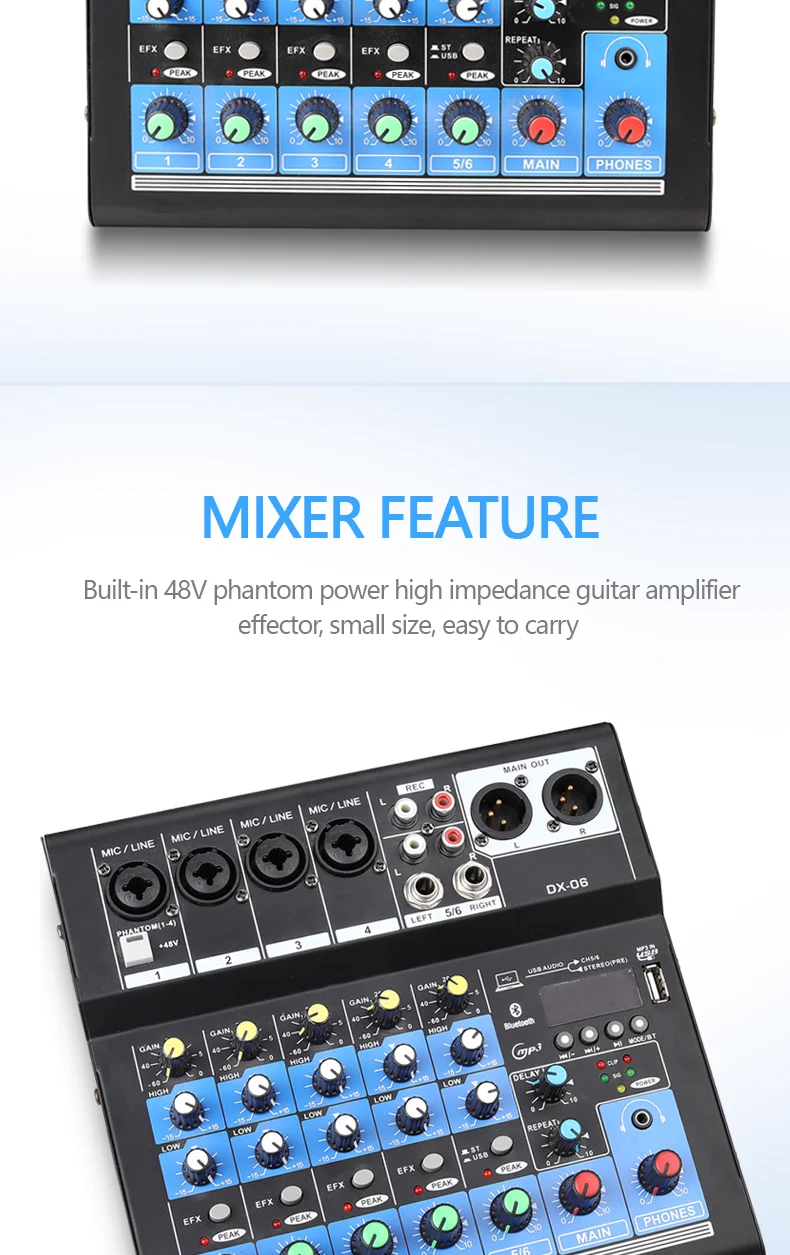 Professional Audio Mixer Sound Card Dj Mixing Console System Usb Blue