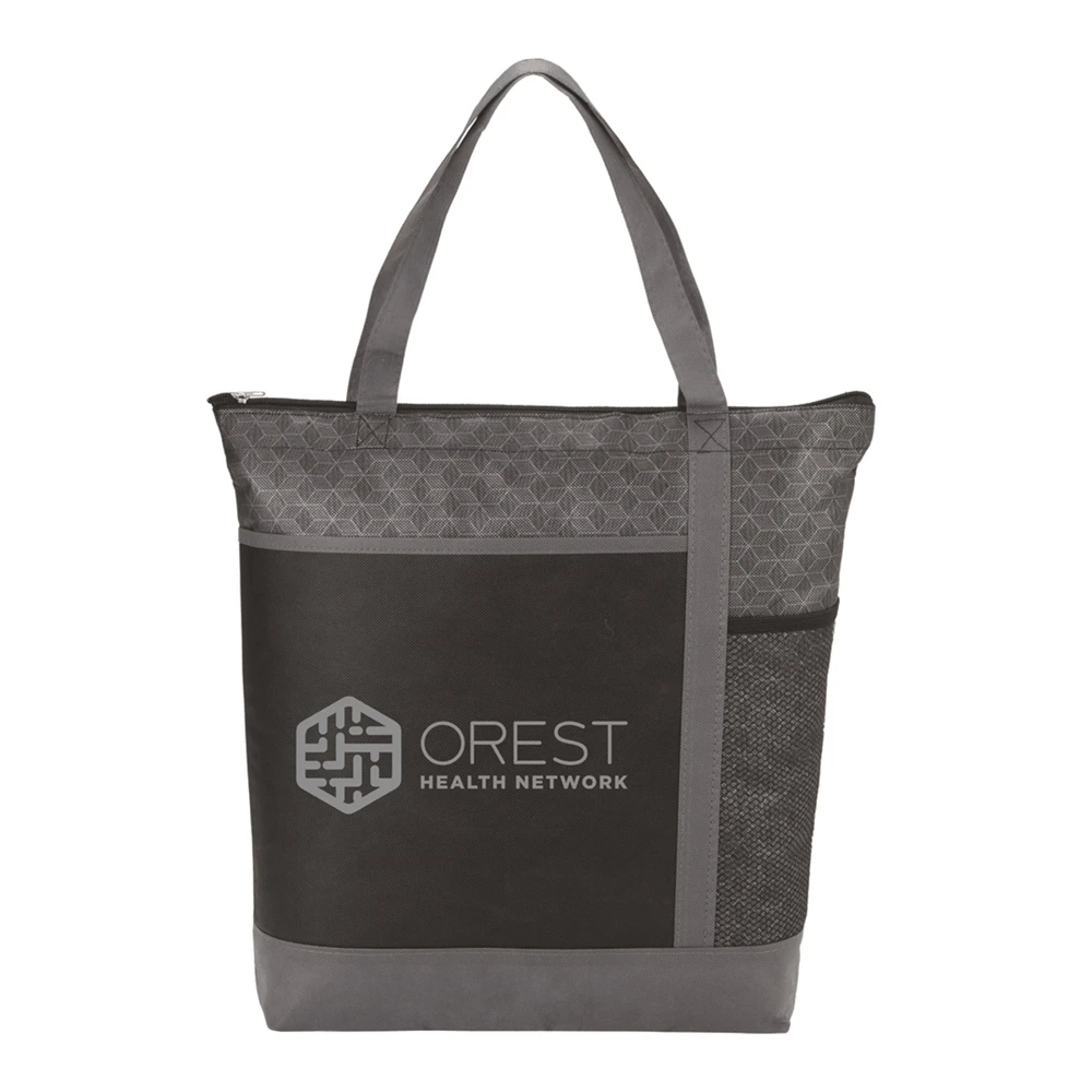 Custom Eco Friendly Zippered Main Compartment 80g Non Woven Polypropylene Tote Bag With Mesh Pocket
