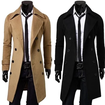 Custom Latest design high quality men's long woollen trench overcoat winter coat wool men coat with button