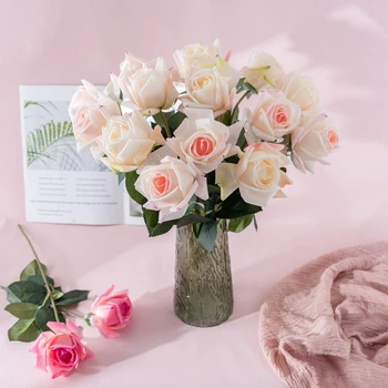 Single Moisture Hand Artificial Fabric Flowers Different Colors Valentine's Day Home Decoration Simulation Rose Real