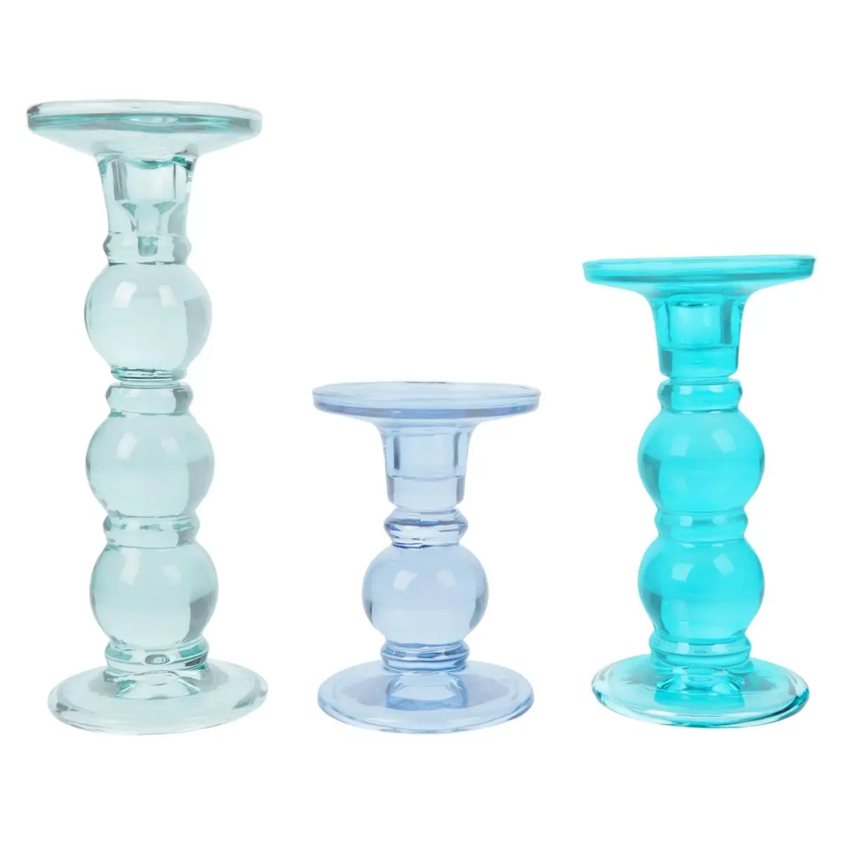 crystal clear colored glass candle holders set of 3 elegant taper pillar candlestick holders home wedding decoration