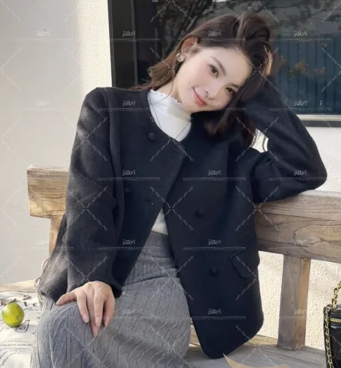 Vintage High-End Wool Coat Double-Sided Long Fall/Winter Casual Small Lapels Double-breasted Sheep Fur Decoration