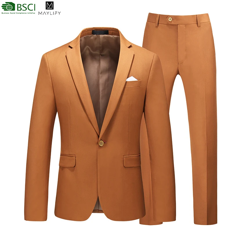 British Style Twopiece Khaki Blazer Business Casual Wedding Men Men's