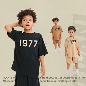Customizable Kids Apparel Set Short Sleeve Tee Shorts 1977 Print FOG Style Moisture Wicking Unisex Streetwear for Boys