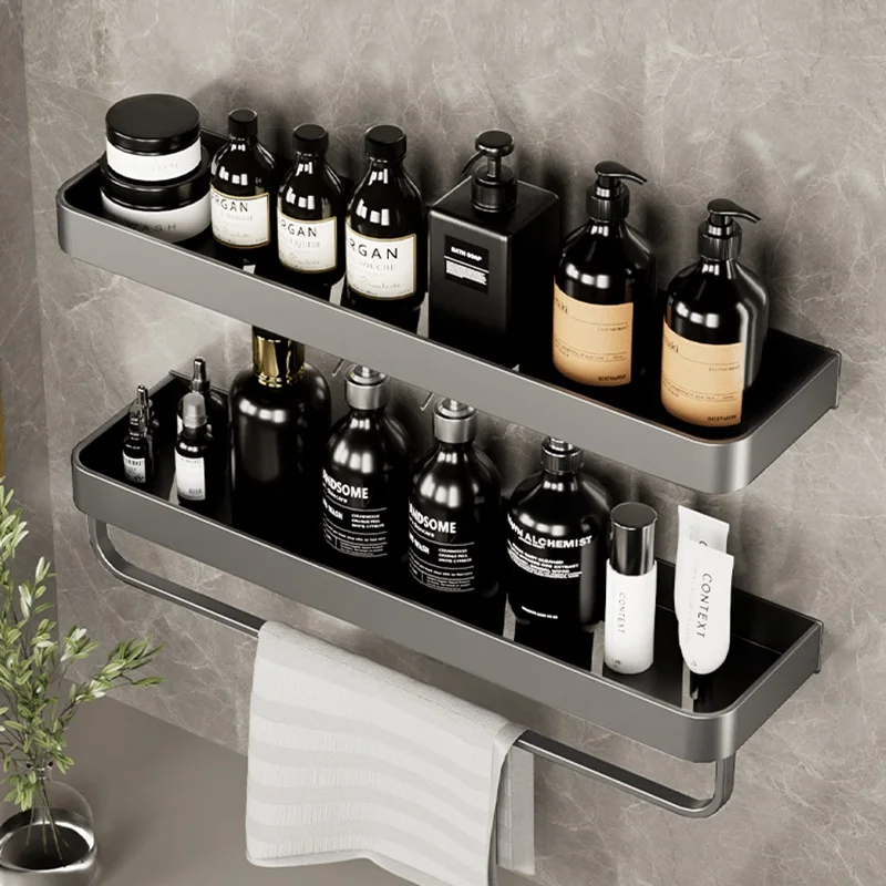 No Drilling Bathroom Storage Holder Space Aluminum Rectangular Design