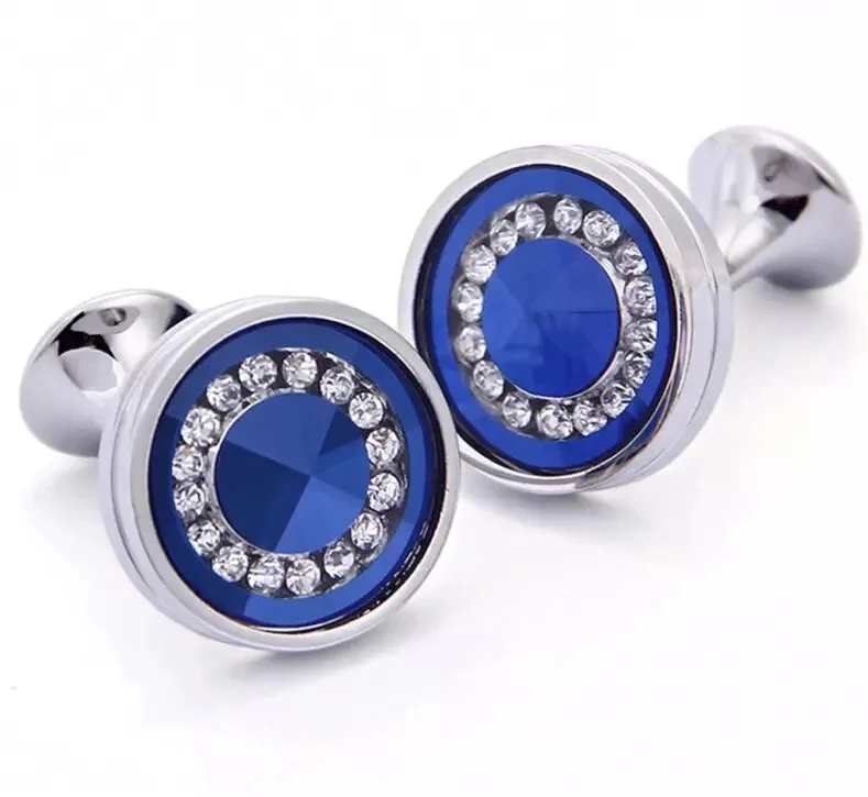 Заводская цена оптовая продажа роскошные высококачественные круглые стеклянные кристаллические серебряные запонки со