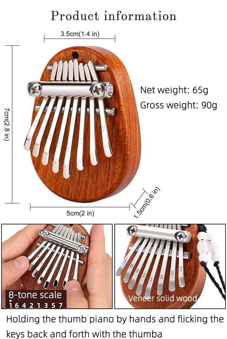 Mini Kalimba 8 Clés - Piano à Pouce En Bois - Instrument De Musique Pour Enfants Et Débutants